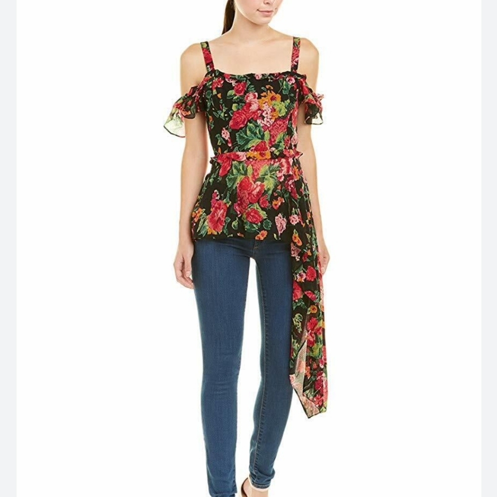 NWT BCBGMAXAZRIA Floral Drape Peplum Top